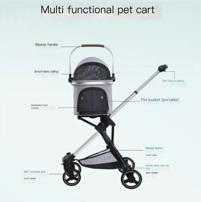 Coche para Mascotas 2en 1 | Coche de Paseo + Transportadora Portátil